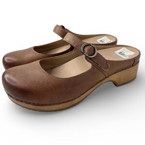 Dansko BRIA Tan Burnished Nubuck Leather Clogs Mary Jane Shoe 39 US 8.5 / 9 NWOB